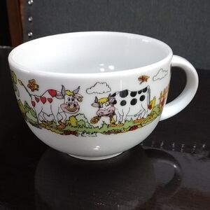White Ceramic Cup with Cow Design Soup Or Coffee ?